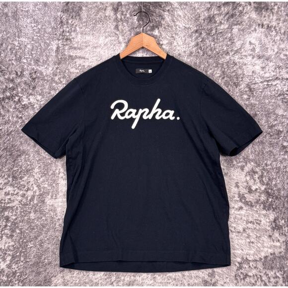 Rapha Logo T Shirt Large Mens Black Chain Stitch Embroidered Short Sleeve - Picture 1 of 8